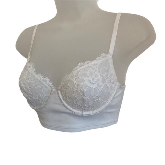 Free People XS Bralette Bianca Long Line Underwire Bra Ivory Lace Cups - Picture 8 of 10